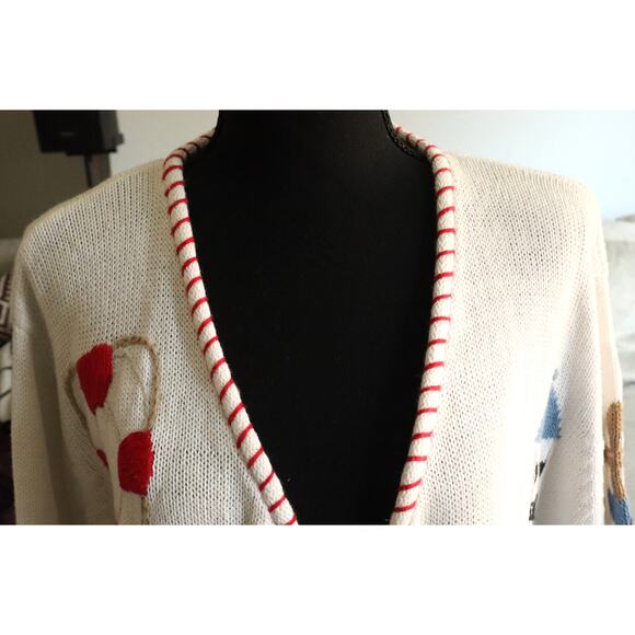 Vintage 80s 90s The Quacker Factory Cardigan Nautical Sailboat Lighthouse 1X - Picture 3 of 10